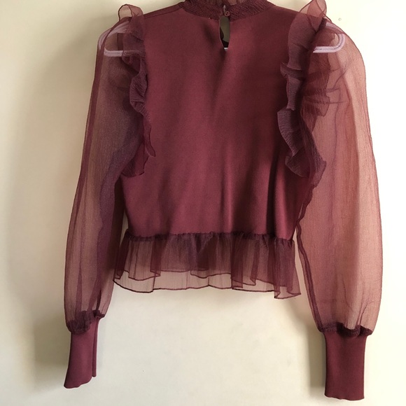 Zara burgundy red sheer-sleeve blouse - Picture 4 of 4